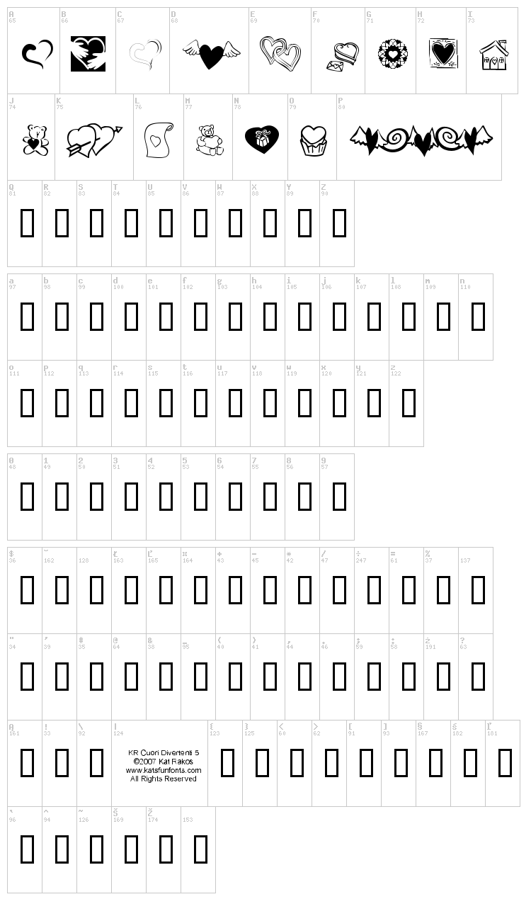 KR Cuori Divertenti 5 font map